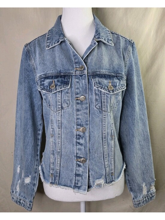 Vervet Jackets & Blazers - Vervet Distressed Denim Jacket Women's XS Classic Fit Light Wash Ripped